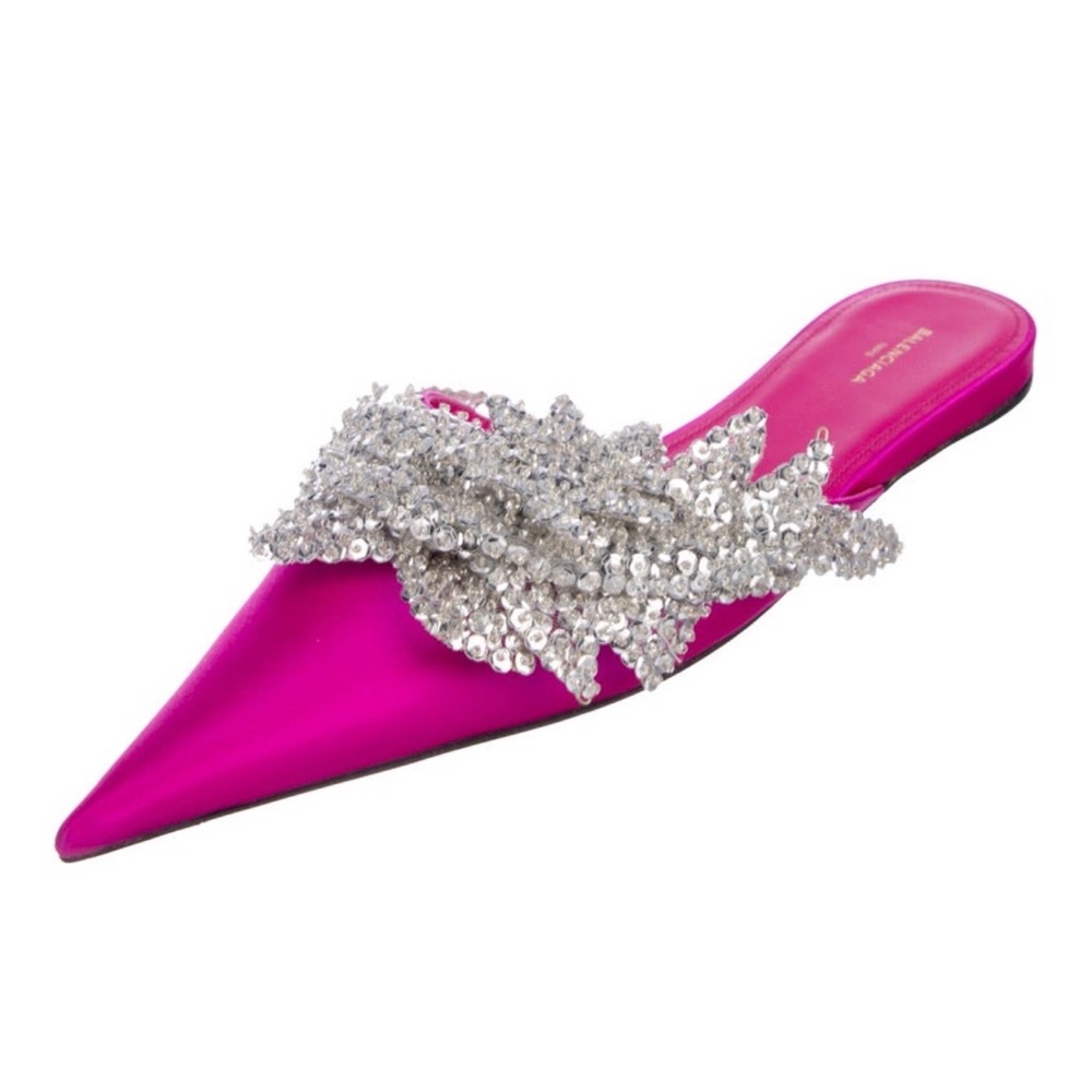 Balenciaga Fuchsia Slash Knife Satin Mules